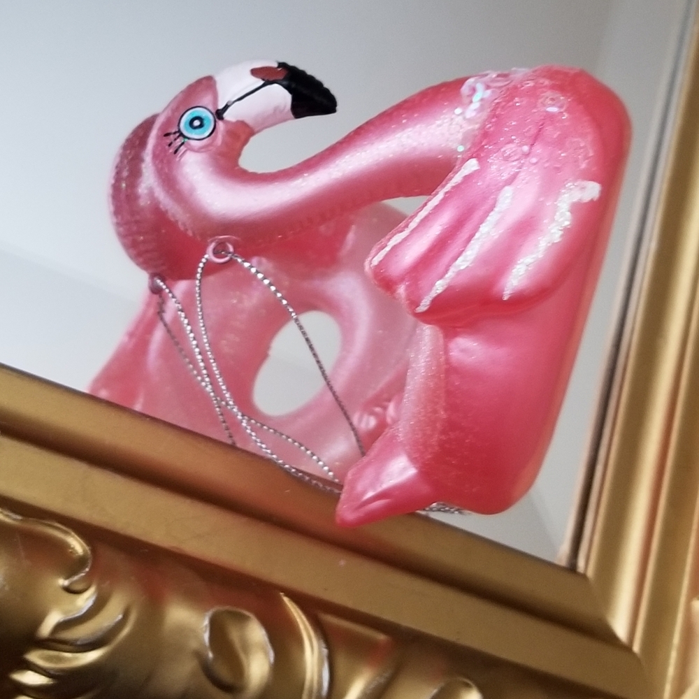 ❗Anthropologie Pink Glitter Glass Flamingo Floaty Ornament❗